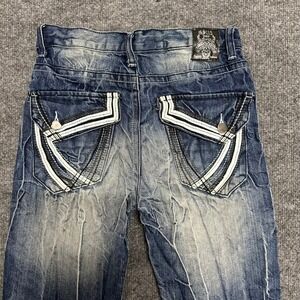 GS115 Jeans Boys Size 12 Blue Distressed Whiskered Straight Leg Flap Pocket Y2K